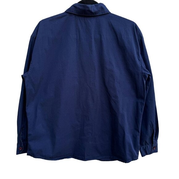 Vintage Womens Navy Blue Long Sleeve Hidden Buttons Lace Crochet Detail Shirt - Picture 7 of 8